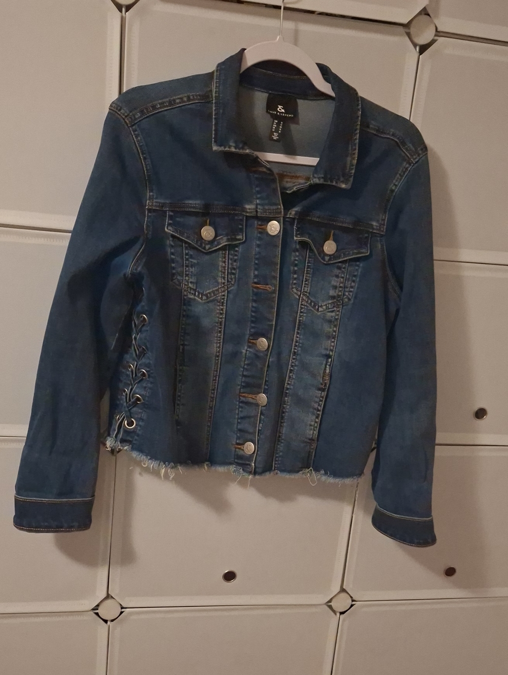 Love & Legend Lace-Up Raw Hem Denim Jacket - Blue